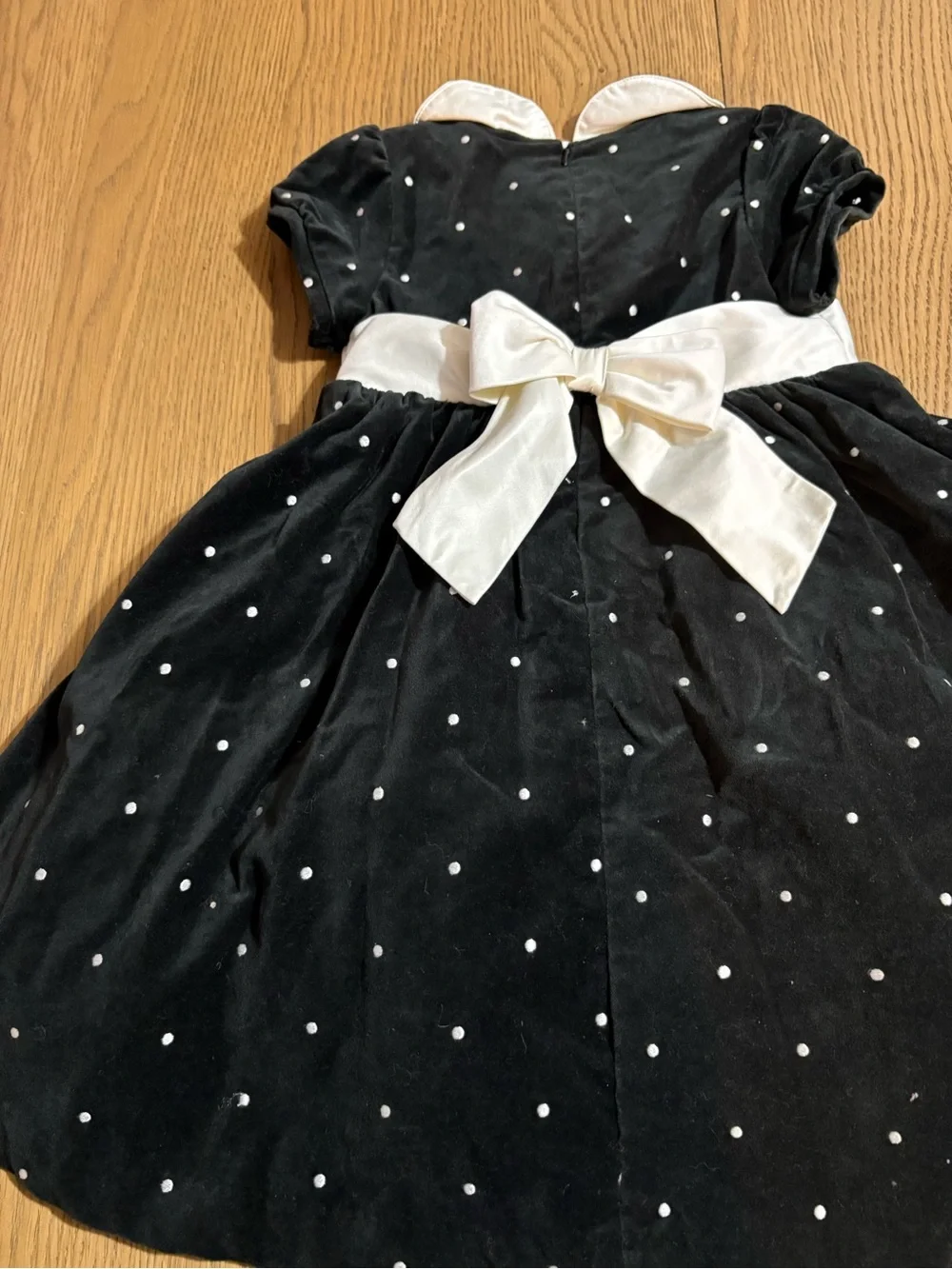 Gymboree Black Velvet Polka Dot Dress with White Collar and Waistband